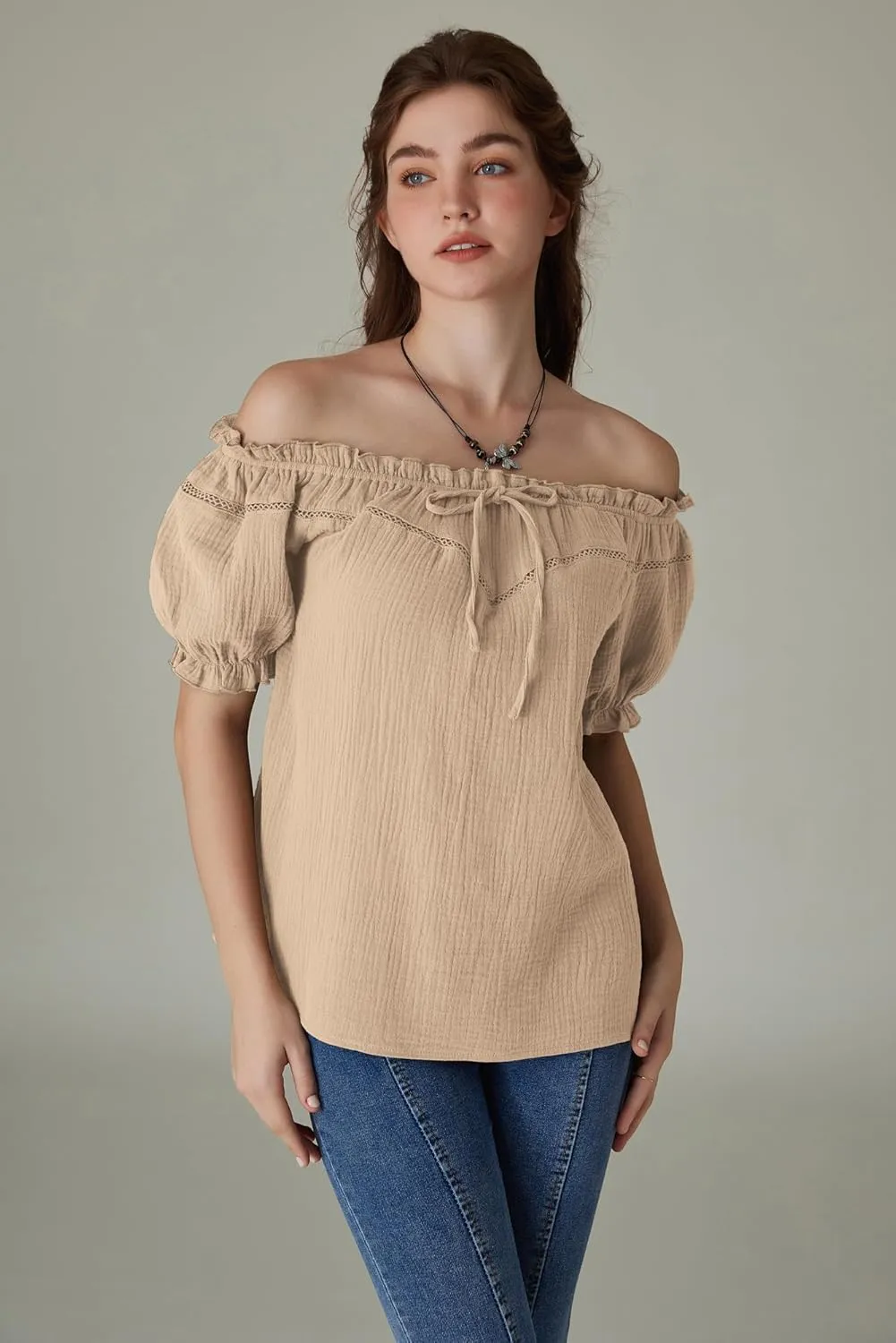 Scarlet Darkness Women's Renaissance Shirt Off Shoulder Puff Sleeve Loose Fit Summer Tops