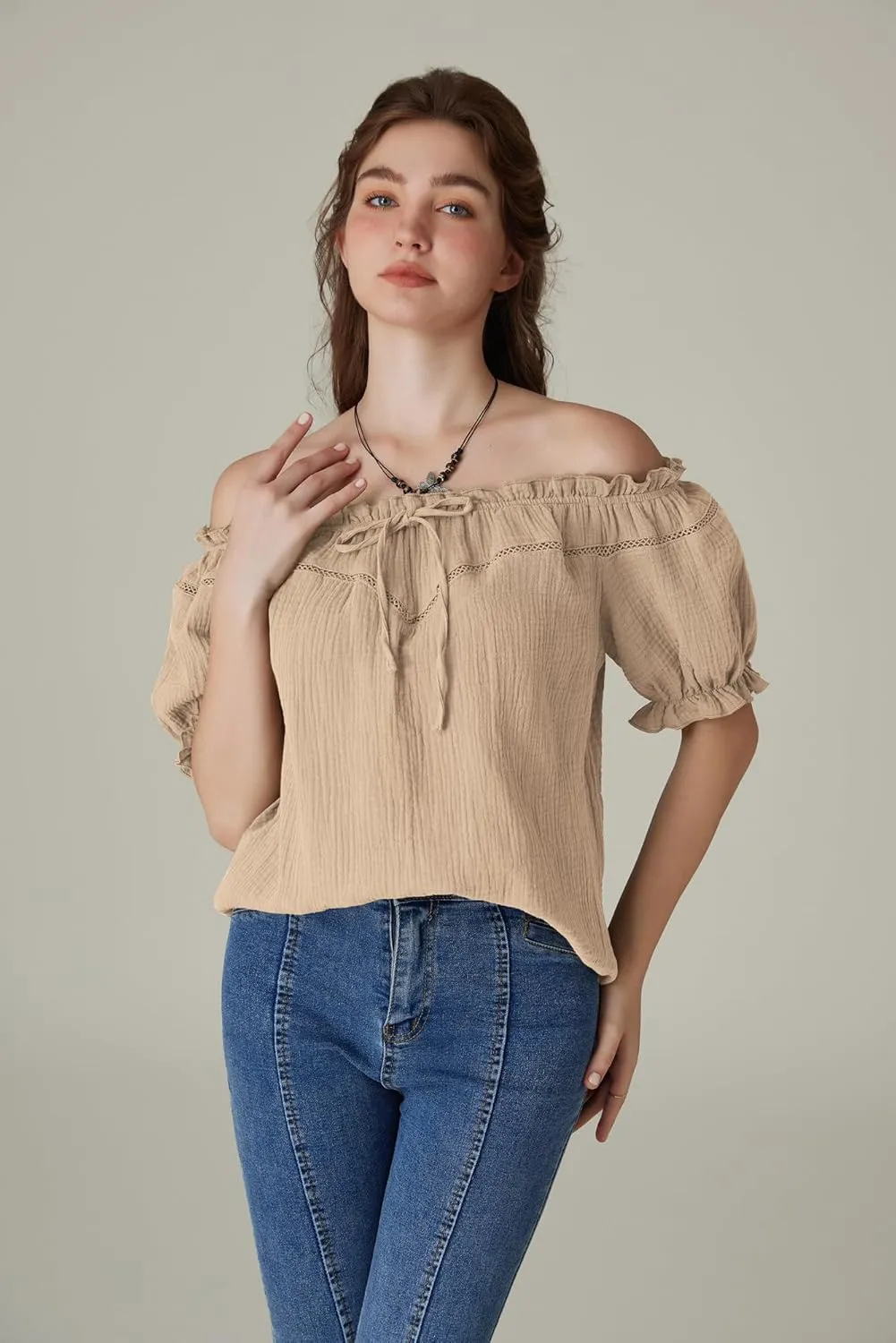 Scarlet Darkness Women's Renaissance Shirt Off Shoulder Puff Sleeve Loose Fit Summer Tops