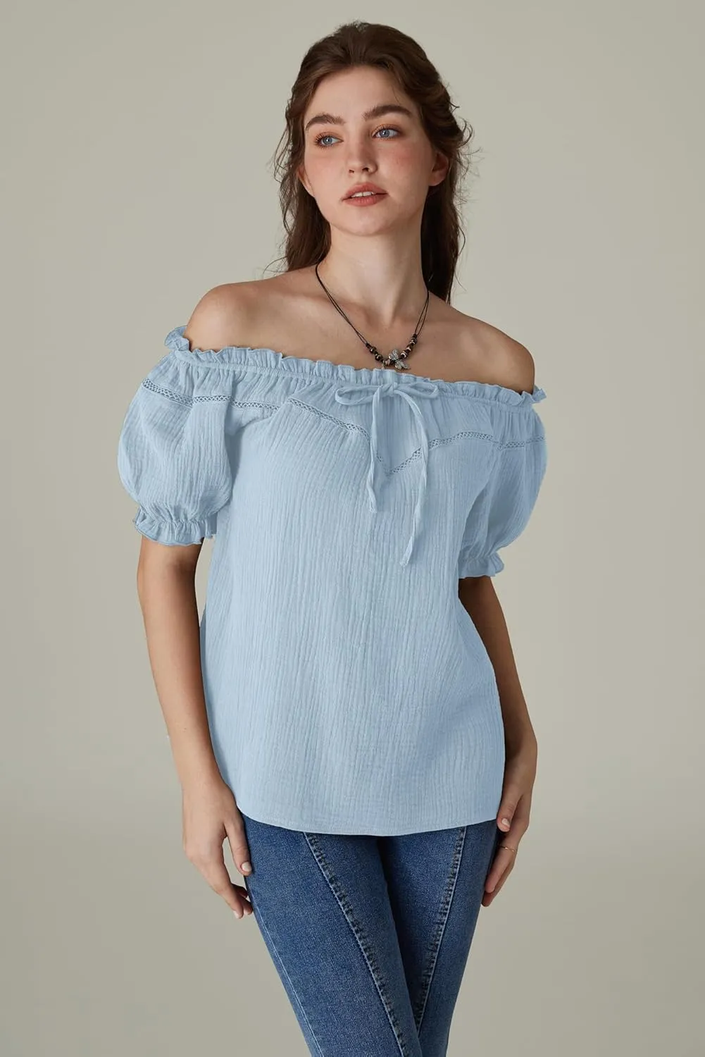 Scarlet Darkness Women's Renaissance Shirt Off Shoulder Puff Sleeve Loose Fit Summer Tops