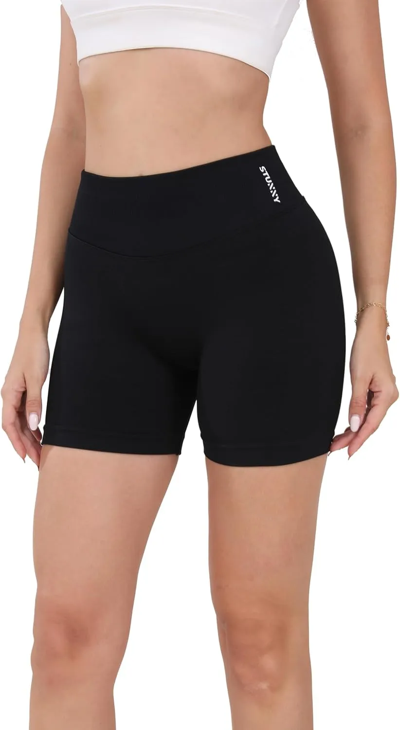 STUNNY Women Workout Impact Shorts Gym Shorts Scrunch Butt Lifting Seamless Shorts Waisted Contour
