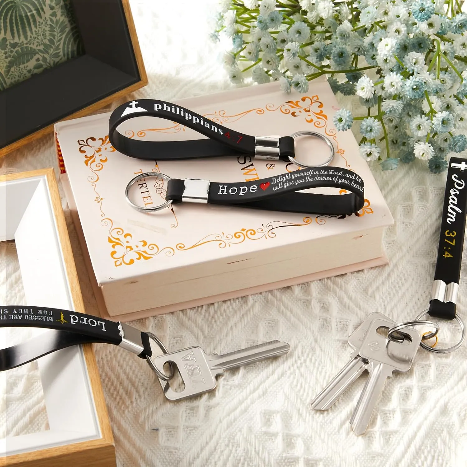 Sureio Father's Day Christian Bible Keychains with Scripture Inspirational Religious Keychains Verses Church Gift