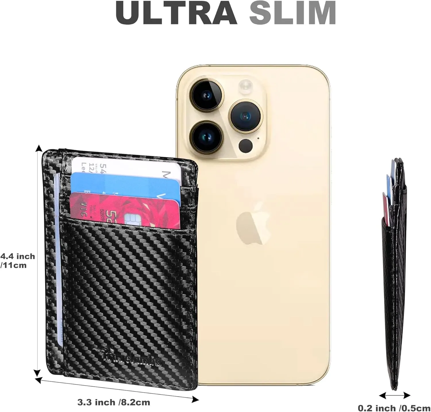 Travelambo Front Pocket Minimalist Leather Slim Wallet RFID Blocking Carbon Fiber Texture