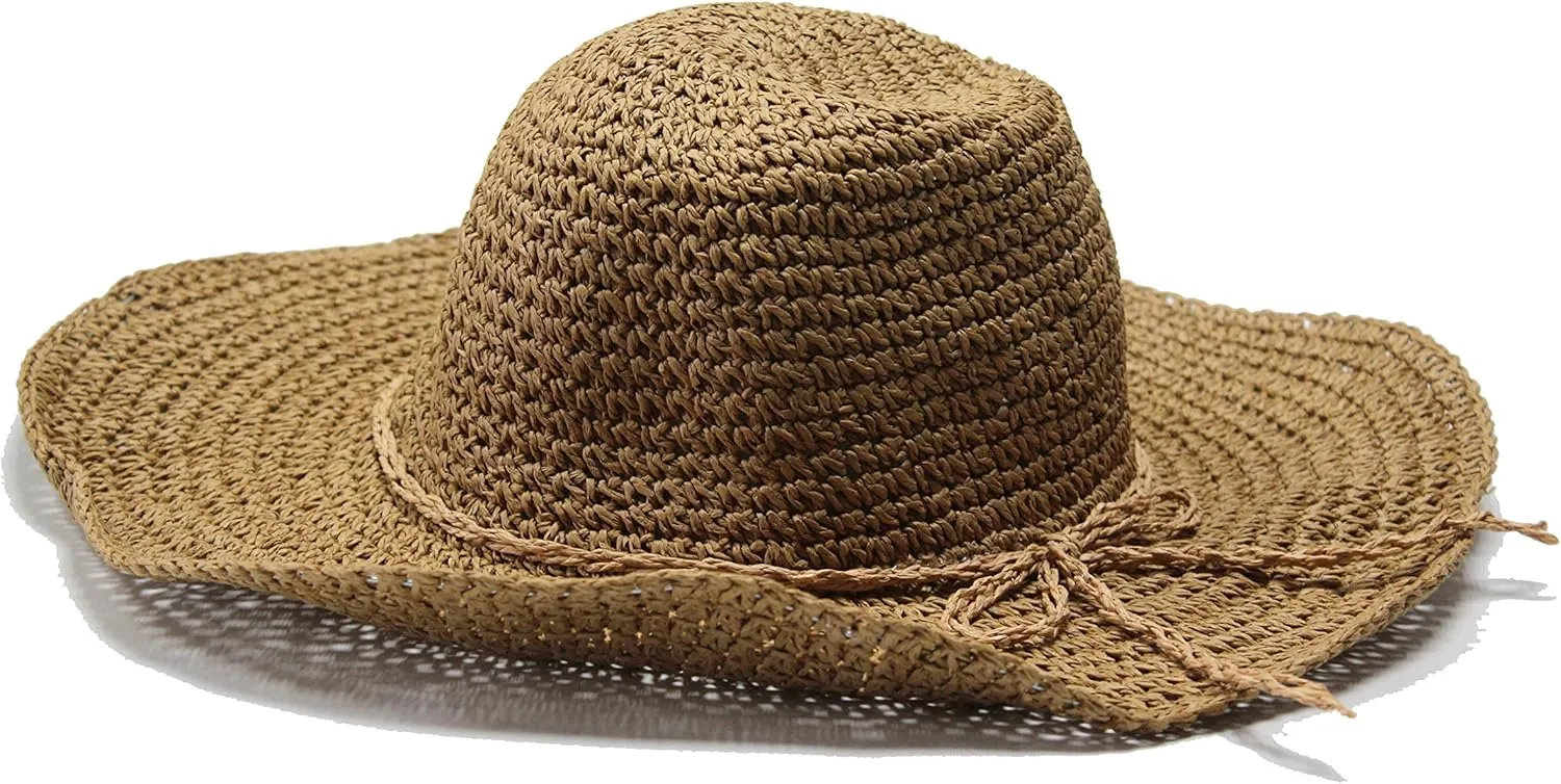 Women Fashion Summer Straw hat Sun hat Folding Travel Beach Cap (1201# Light Coffee)