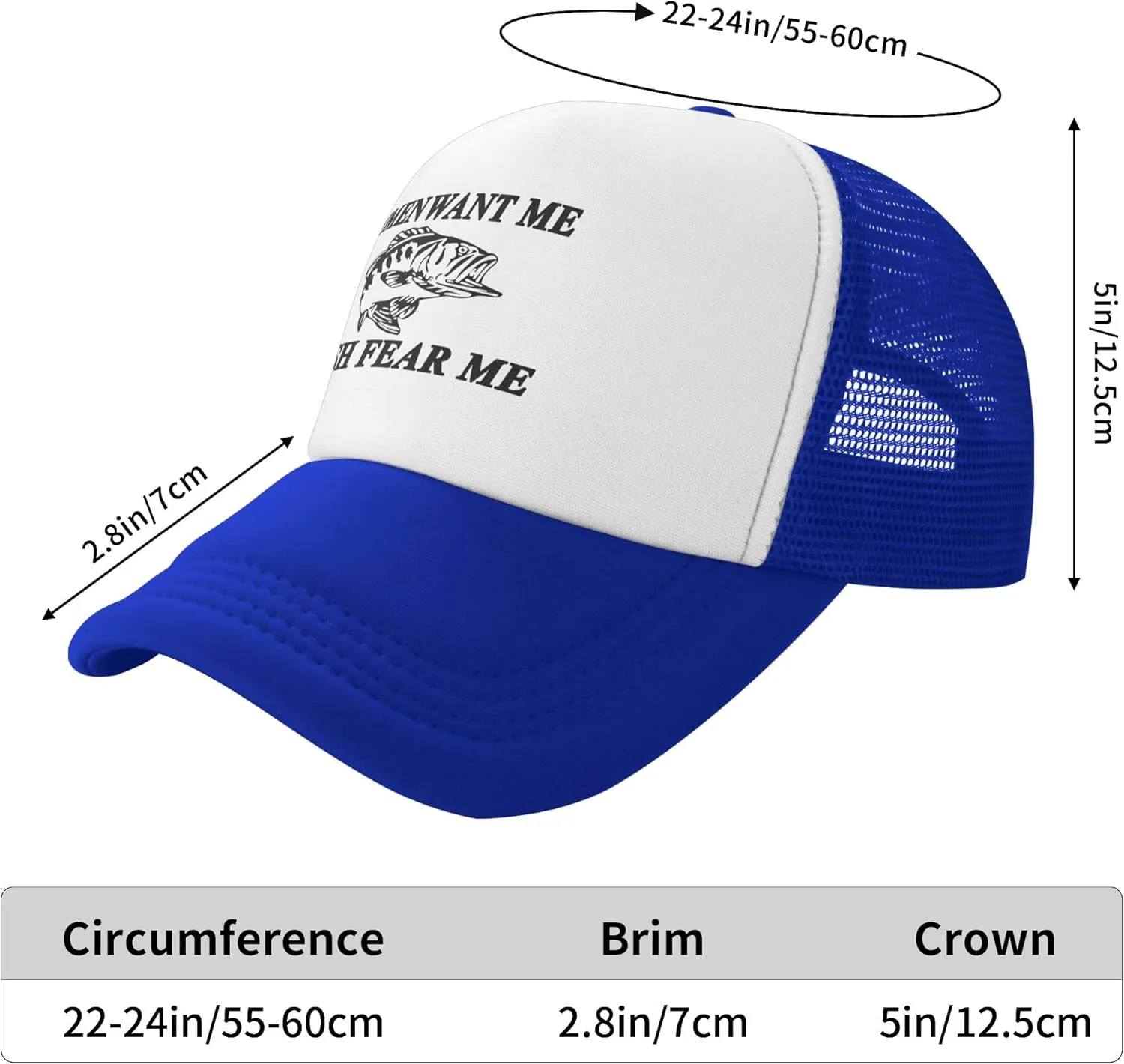 Women Want Me Fish Fear Me Trucker Hat Summer Mesh Cap Trucker Baseball Cap for Men Women