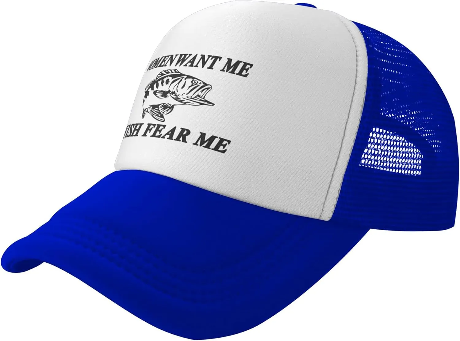 Women Want Me Fish Fear Me Trucker Hat Summer Mesh Cap Trucker Baseball Cap for Men Women