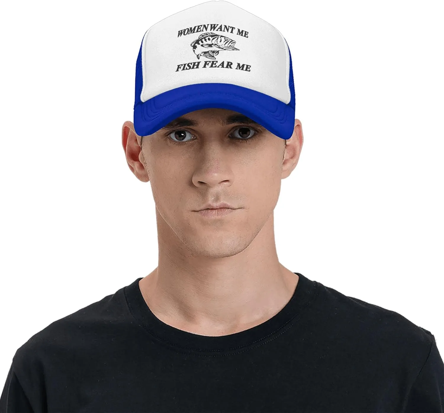 Women Want Me Fish Fear Me Trucker Hat Summer Mesh Cap Trucker Baseball Cap for Men Women