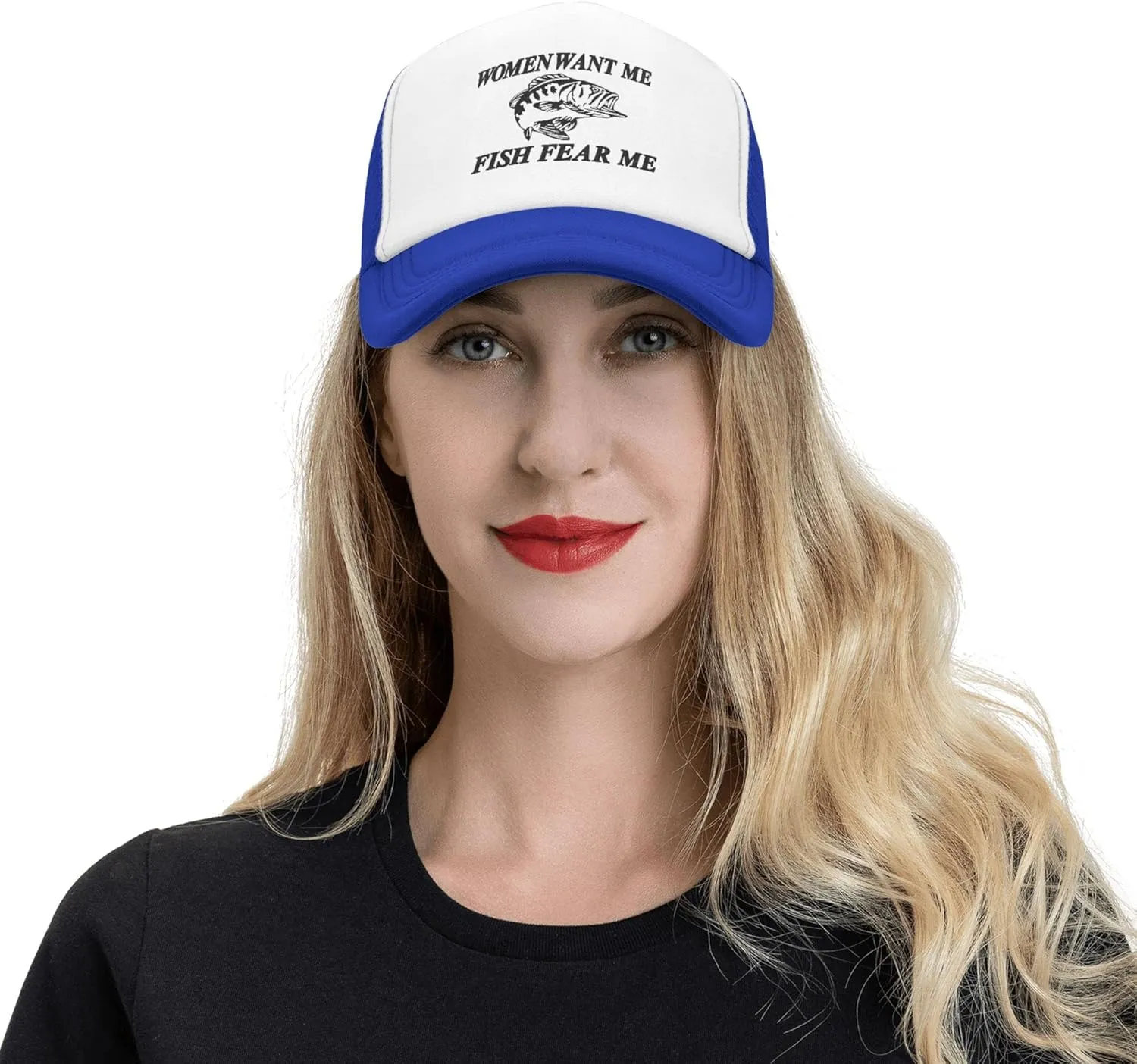 Women Want Me Fish Fear Me Trucker Hat Summer Mesh Cap Trucker Baseball Cap for Men Women