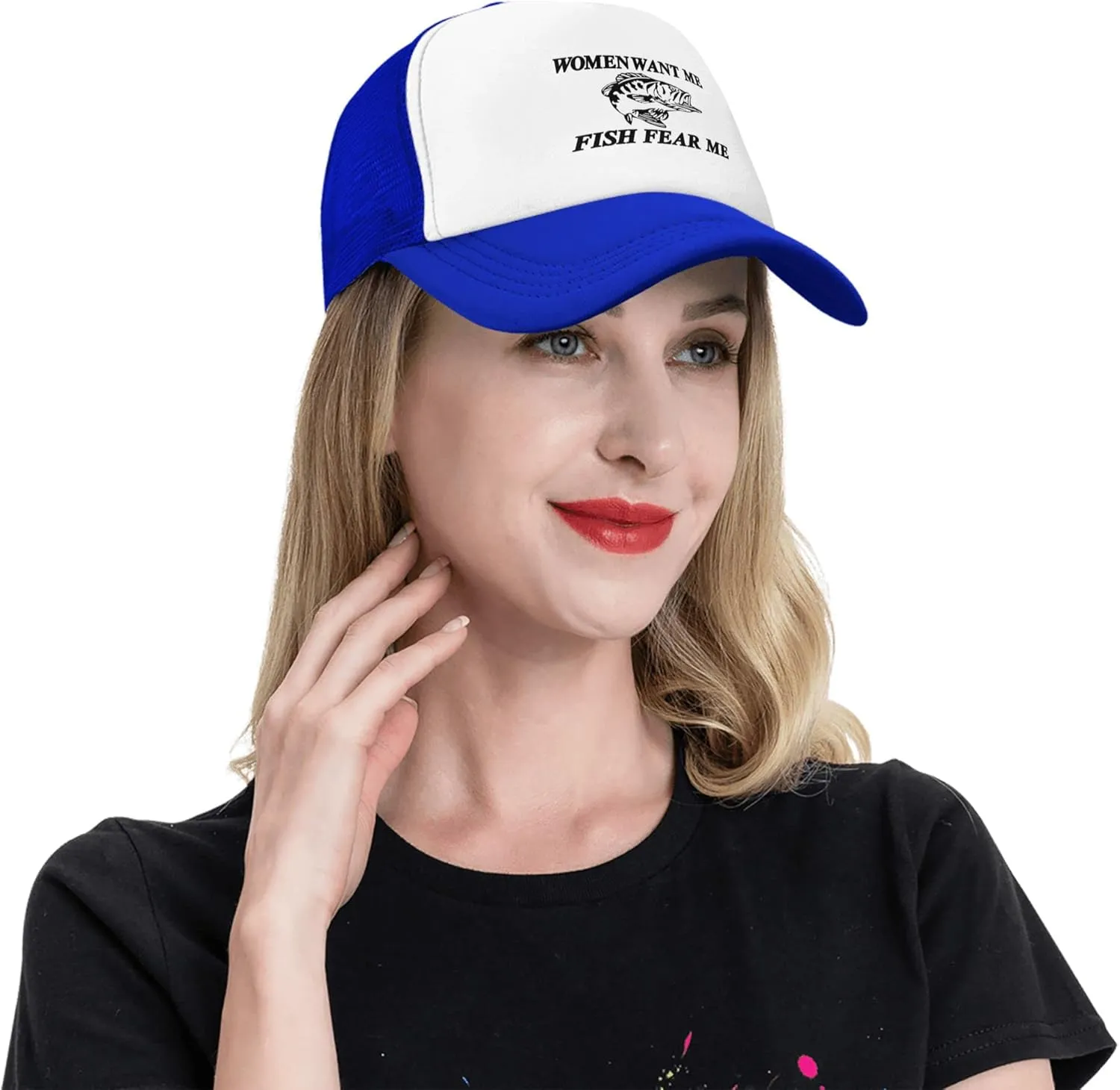 Women Want Me Fish Fear Me Trucker Hat Summer Mesh Cap Trucker Baseball Cap for Men Women
