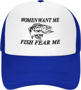 Women Want Me Fish Fear Me Trucker Hat Summer Mesh Cap Trucker Baseball Cap for Men Women