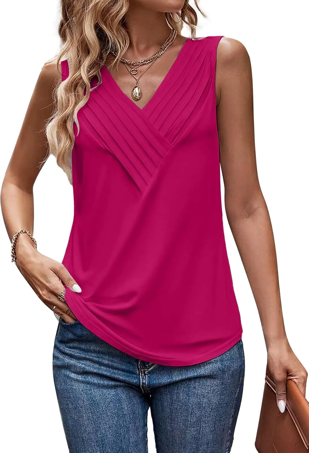 Womens Summer Tank Tops V Neck Sleeveless Loose Fit Summer Casual T-Shirts Blouses